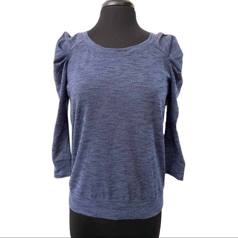 Free People Puff Sleeve Heathered Blue Tee Sz S